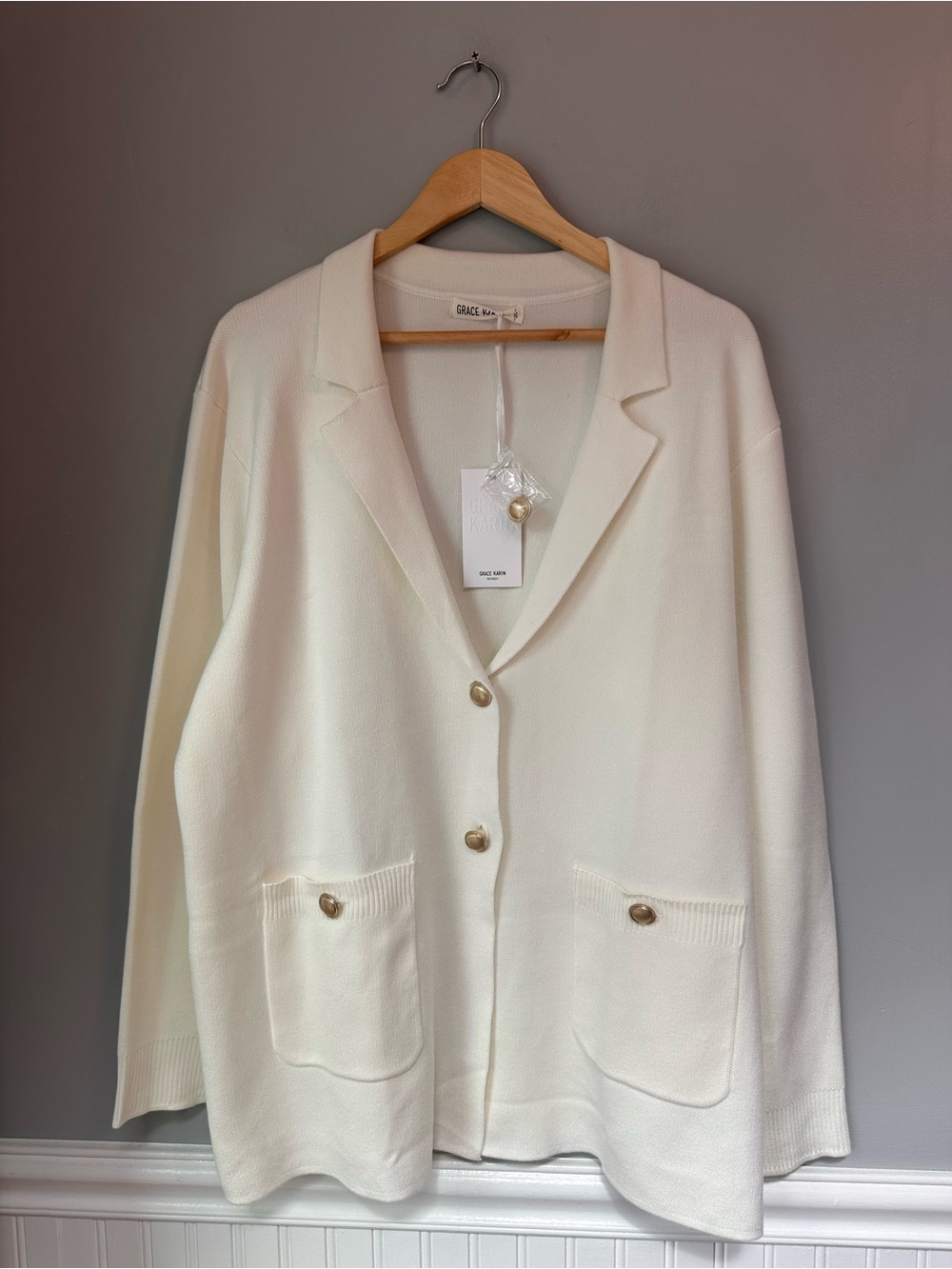 Grace Karin Ivory Knit Blazer Cardigan – Size 2XL – New With Tags